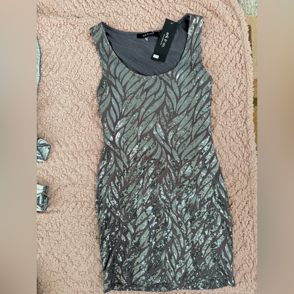 Ark & Co Silver Sequin Mini Dress NWT